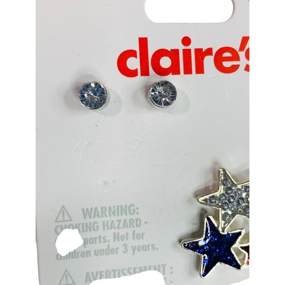 Claires New Set of 2 Post Pierced USA Earrings Patriotic Stars - Picture 2 of 5